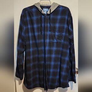Men's Blue and Black Plaid Hoodie